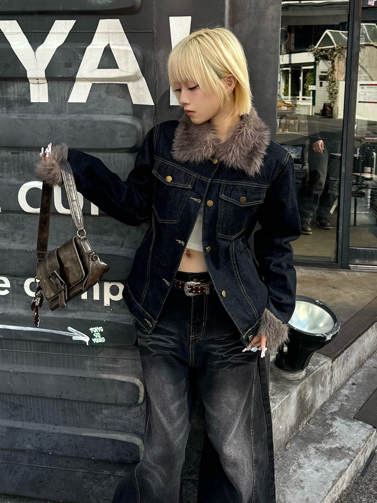 ファーライクカラーデニムジャケット