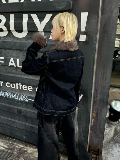 ファーライクカラーデニムジャケット