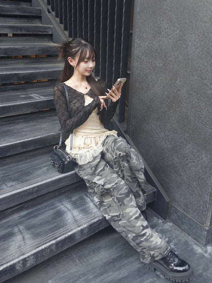 カモフラージュ口袋宽松裤