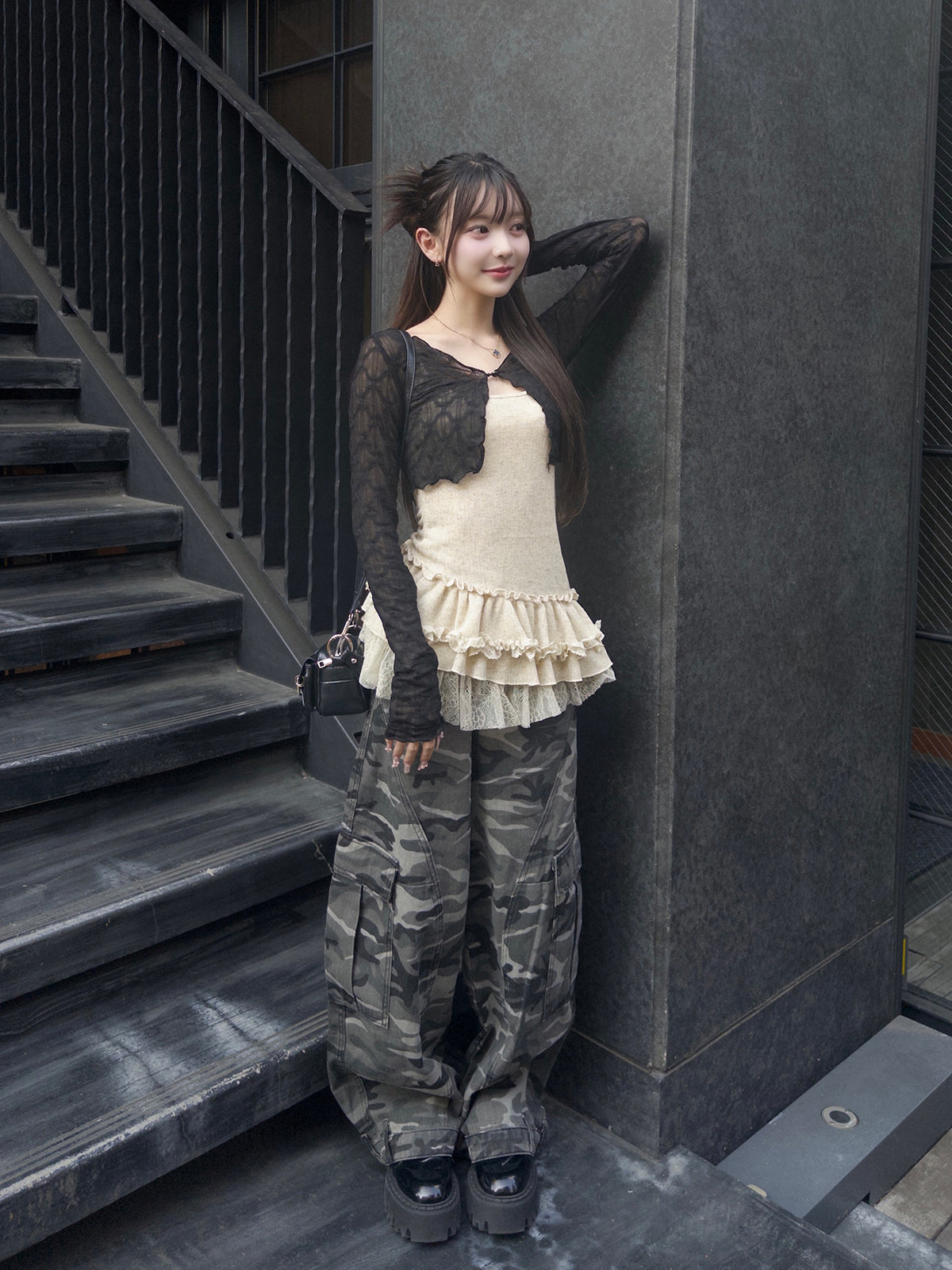 カモフラージュ口袋宽松裤