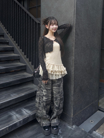 カモフラージュ口袋宽松裤