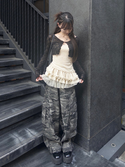 カモフラージュ口袋宽松裤