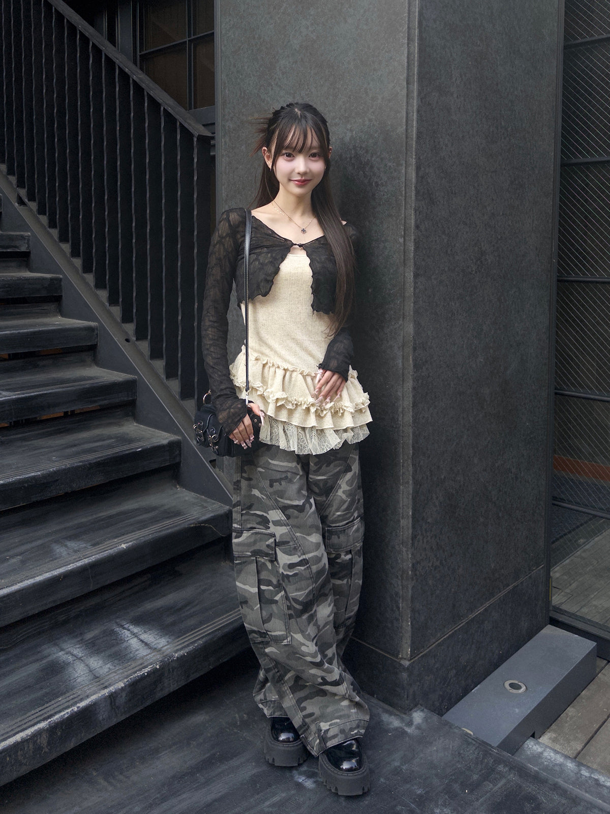 カモフラージュ口袋宽松裤