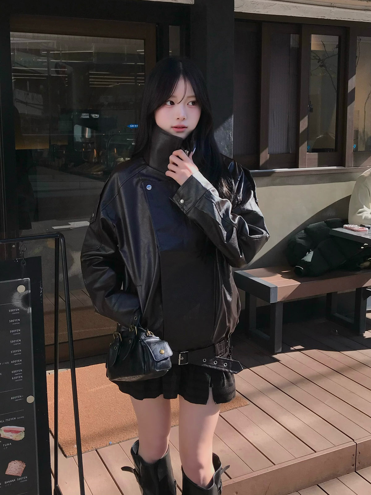 レイヤードカラーレザータッチジャケット