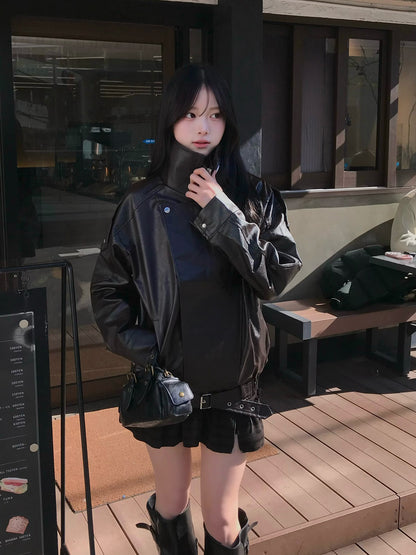 レイヤードカラーレザータッチジャケット