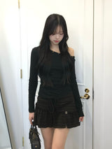 ドロストボーダーミニスカート - ブラウン