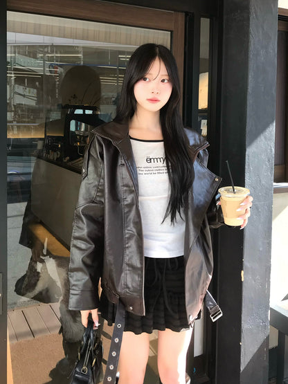 レイヤードカラーレザータッチジャケット