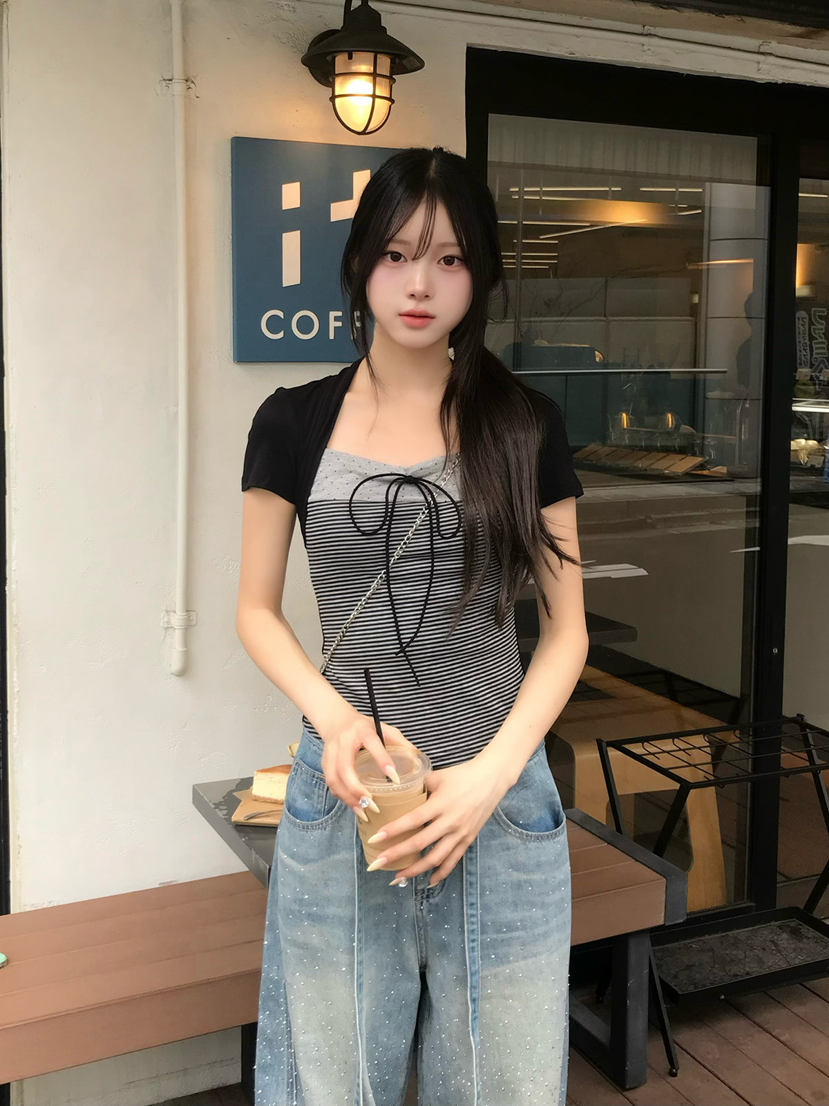 ボーダードットドッキングTシャツ