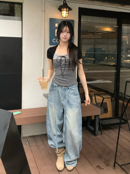 ボーダードットドッキングTシャツ