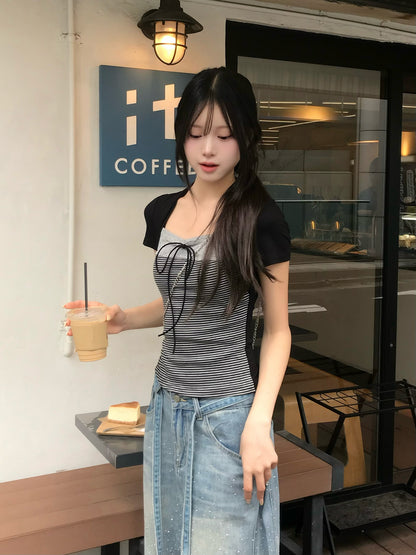 ボーダードットドッキングTシャツ