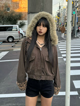 1/23★Size, Photo Leopard Fur Touch Blouson - Brown