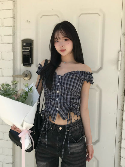 더블 셔링 프릴 블라우스