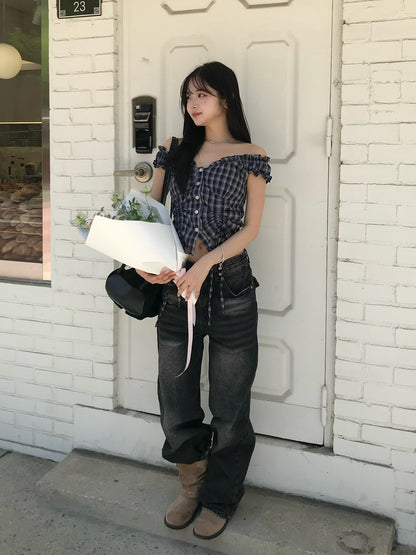 더블 셔링 프릴 블라우스