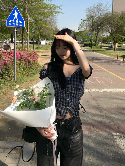 더블 셔링 프릴 블라우스