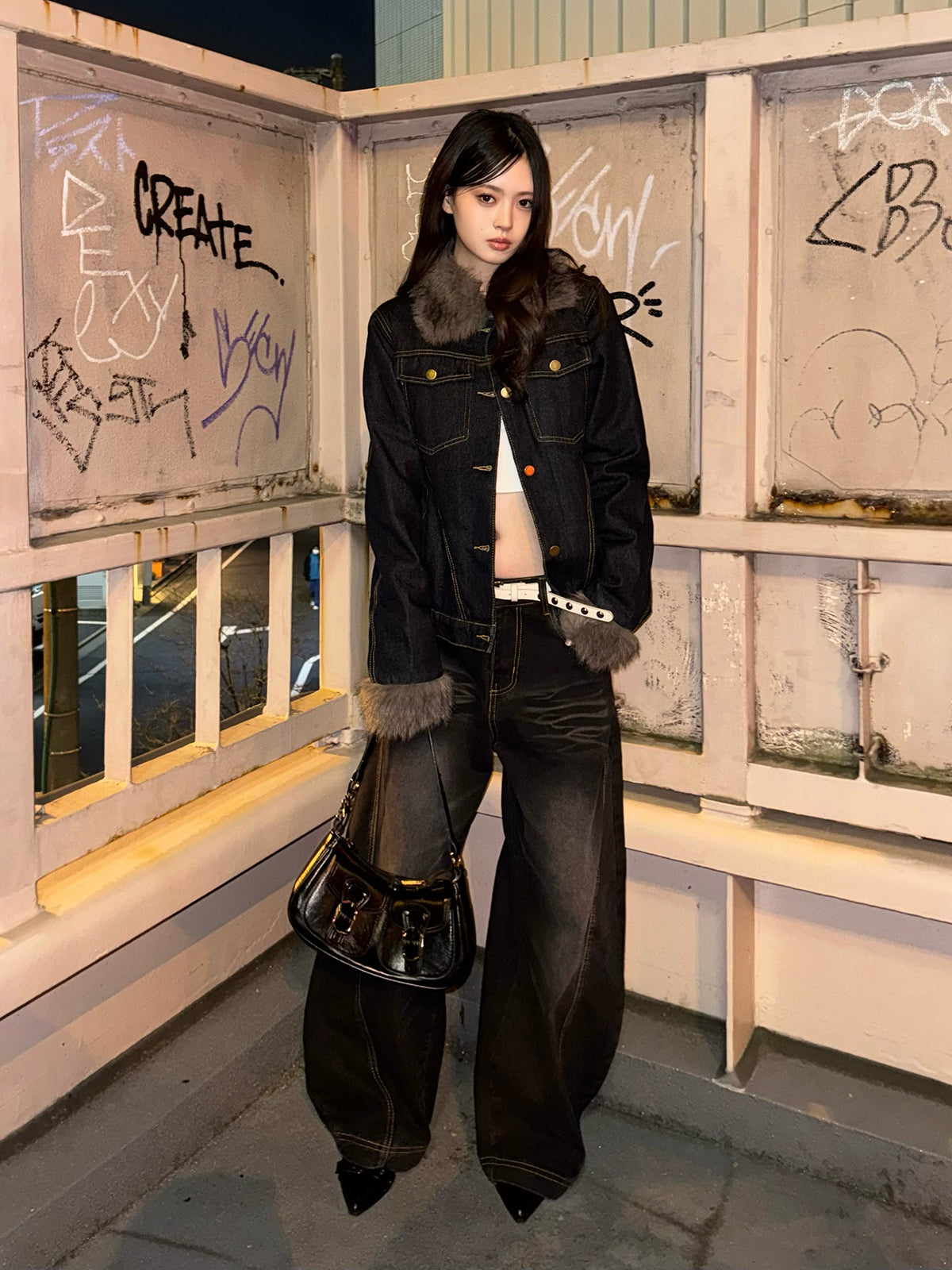 ファーライクカラーデニムジャケット