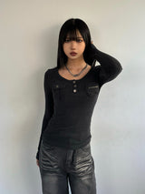 1/23★Size, Photo Henry Neck Design Pocket Cut Sew - Black