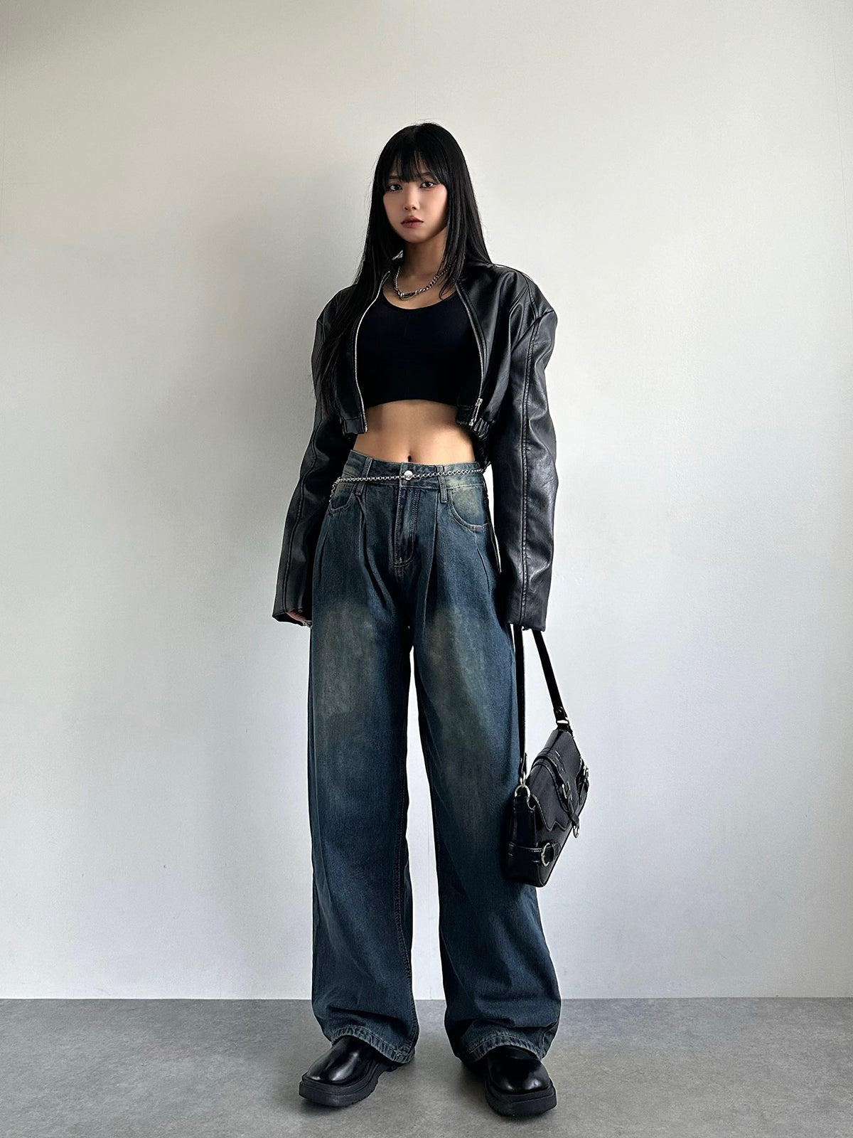 ロングデニム フレアデニム archive opium Y2K レザーパンツ archive