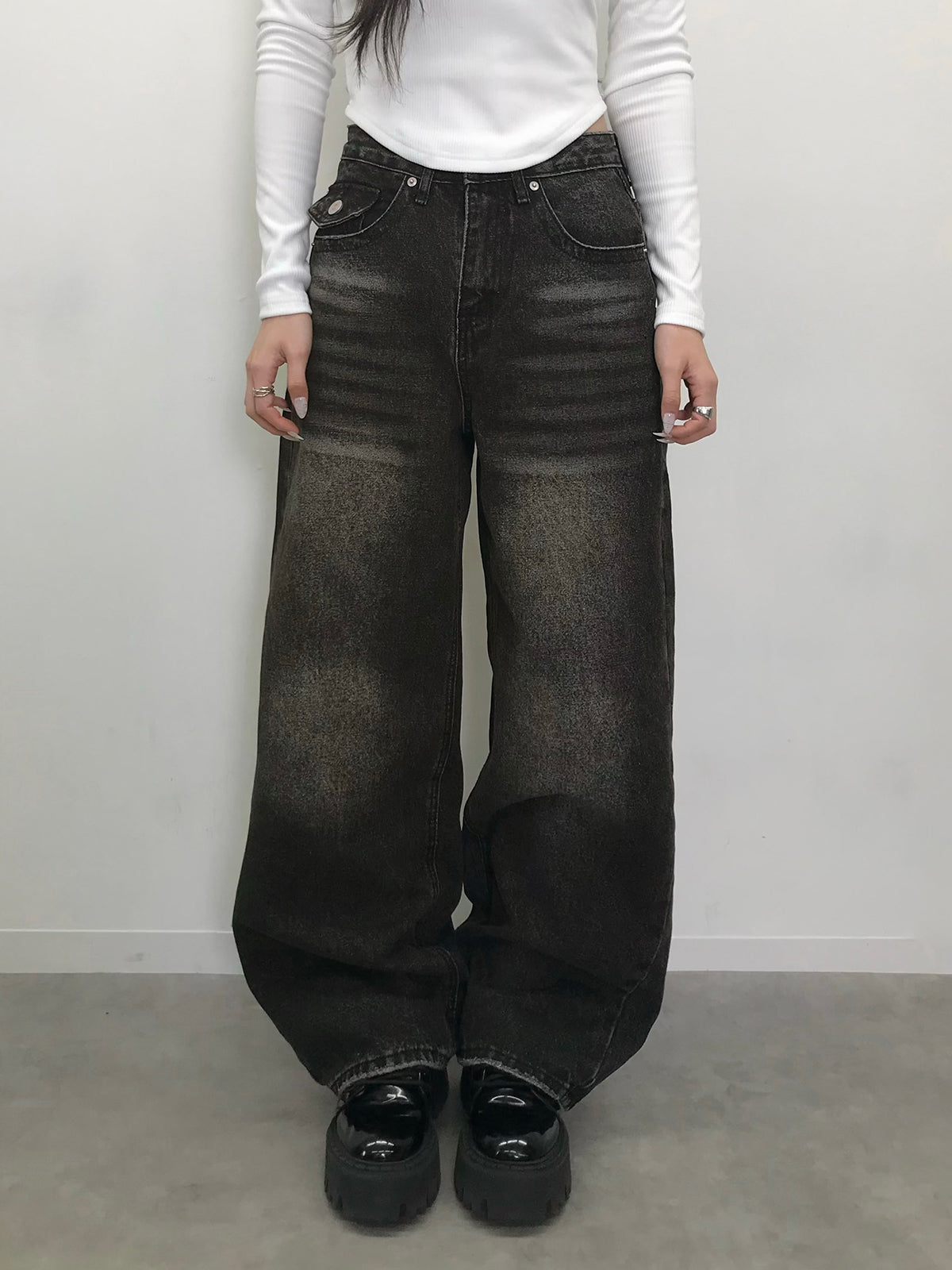ウォッシングポケットワイドデニムパンツ