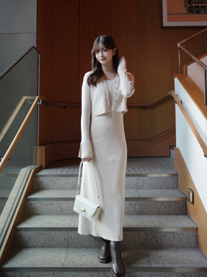 フロントボタンフレアニットセットワンピース