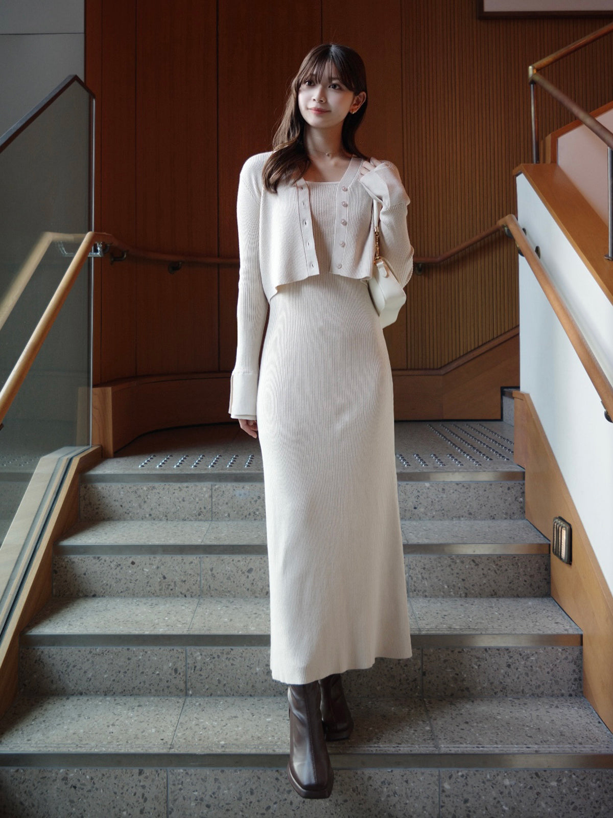 フロントボタンフレアニットセットワンピース