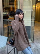 Scarf set V-neck loose knit - Brown