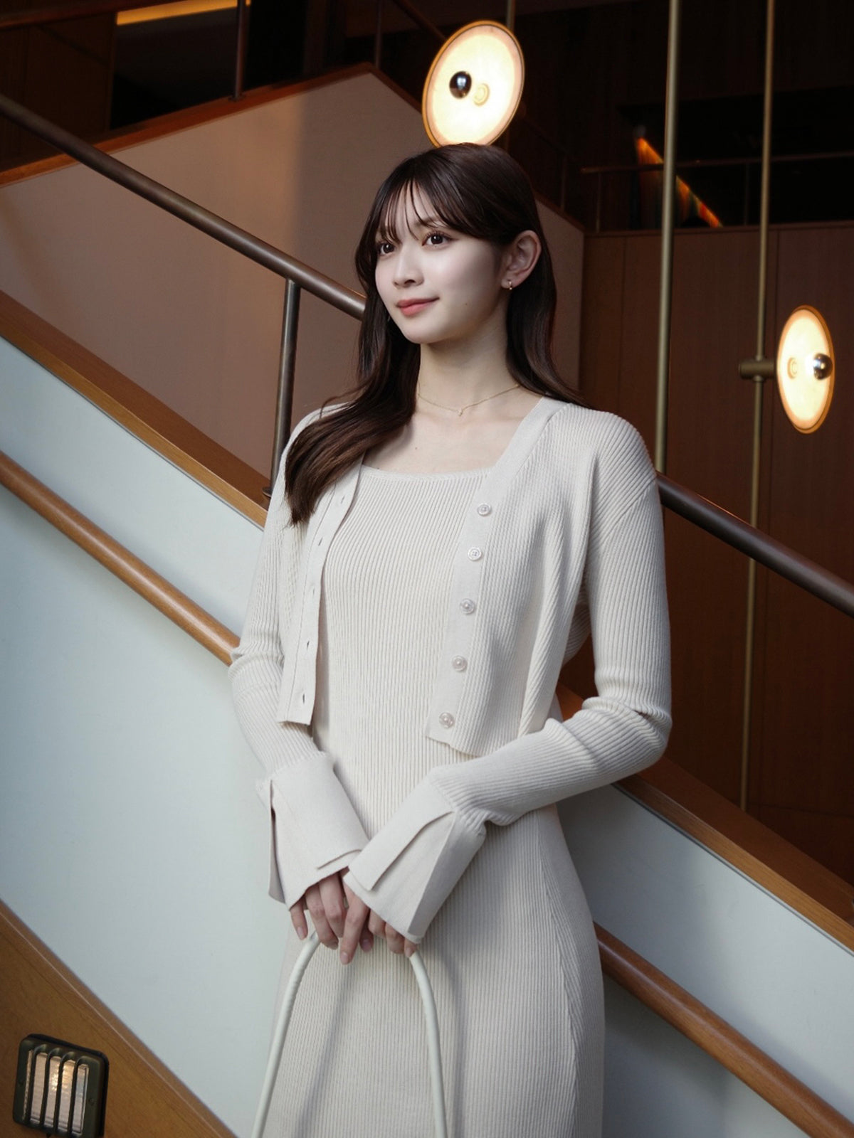 フロントボタンフレアニットセットワンピース