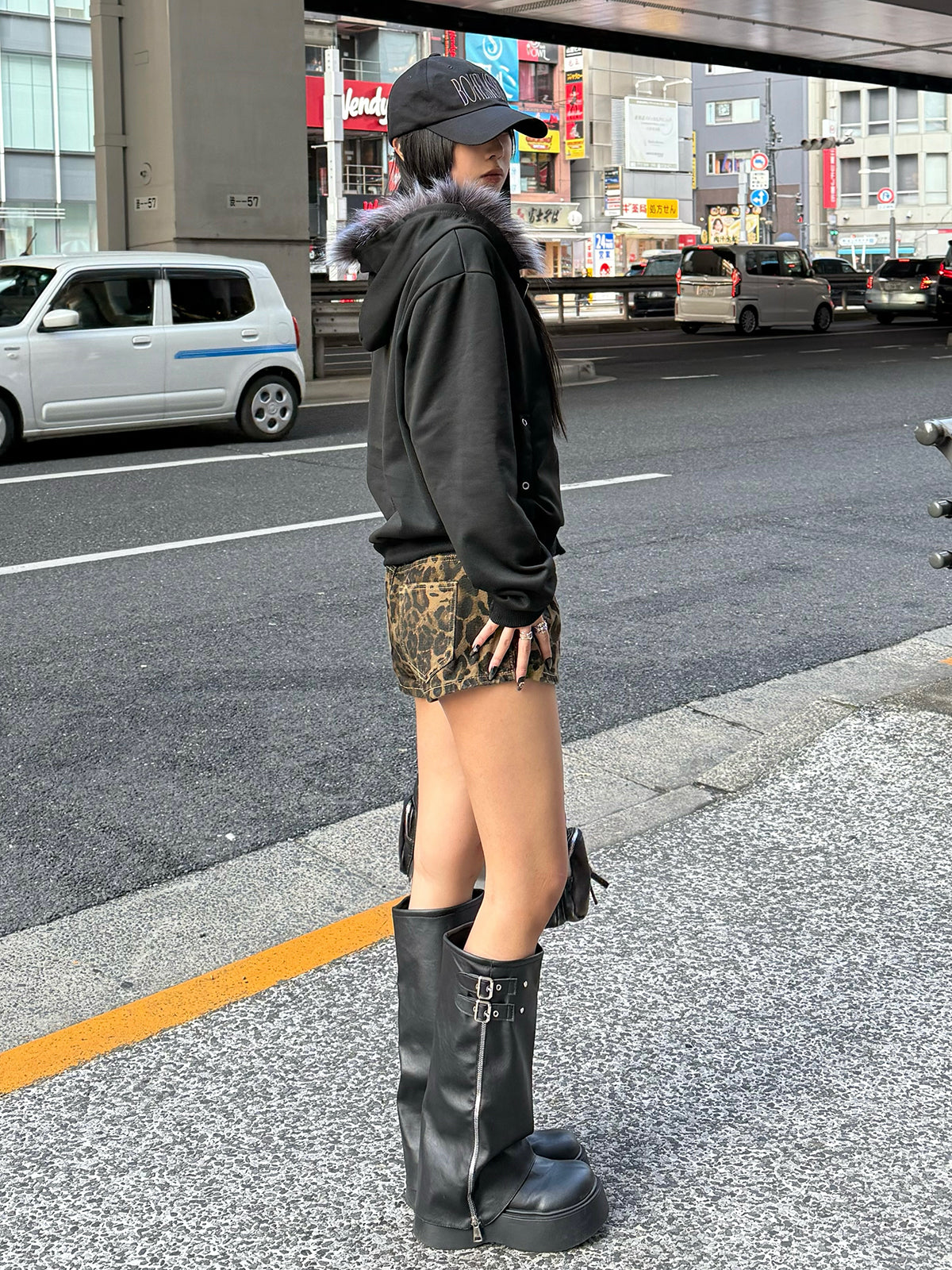 レオパードショートデニムパンツ