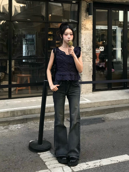 ダブルボタンフレアデニムパンツ