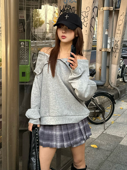 スナップボタンオフショルスウェット