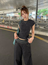 ウォッシュベーシックTシャツ - ブラック