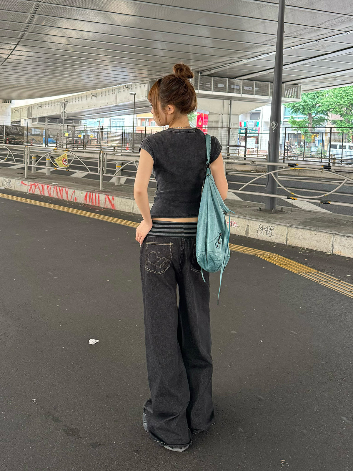 ウエストボーダーデニムパンツ