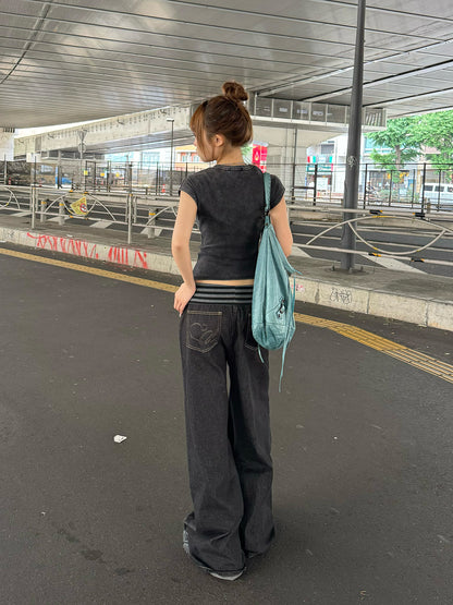 ウエストボーダーデニムパンツ