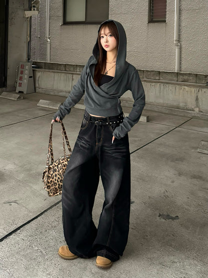 カシュクールフーディークロップドカットソー