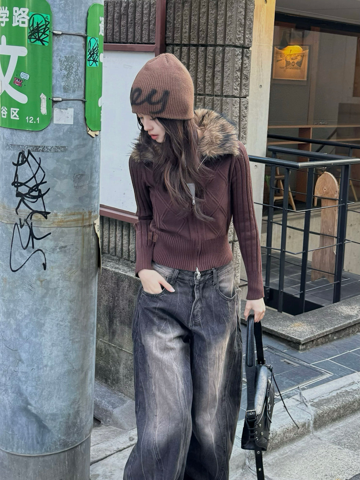 ファータッチカラーダブルジップニット