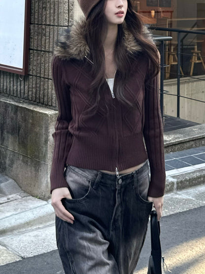 ファータッチカラーダブルジップニット