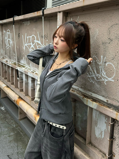 スタッズダブルジップリブパーカー