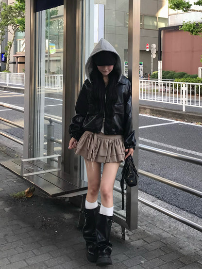 フーディーレザータッチジャケット