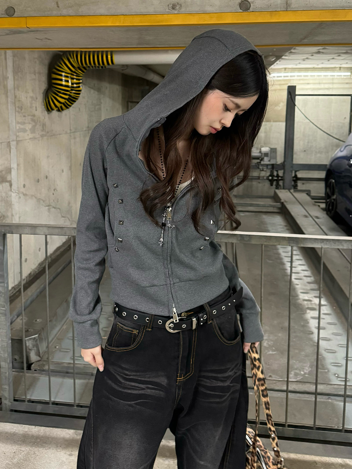 スタッズダブルジップリブパーカー – ANDOR ONLINE