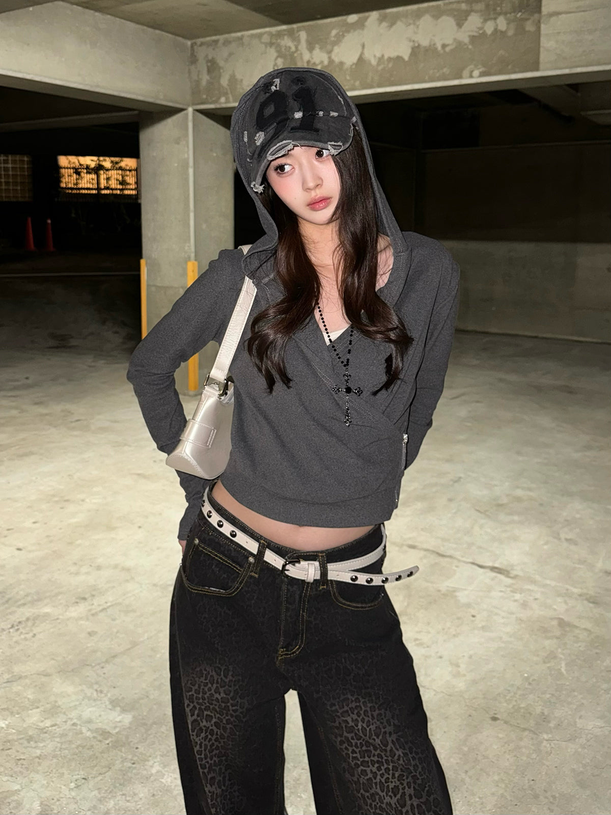 カシュクールフーディークロップドカットソー