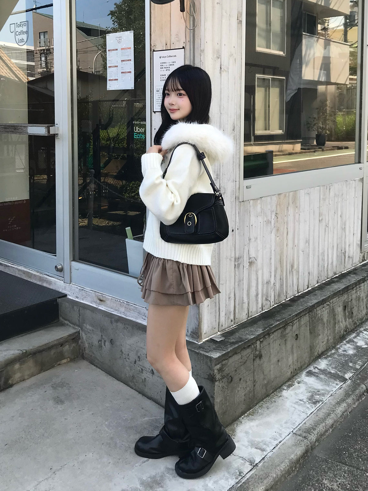 ファータッチ连帽双拉链针织衫