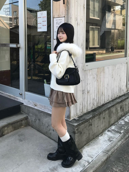 ファータッチ连帽双拉链针织衫