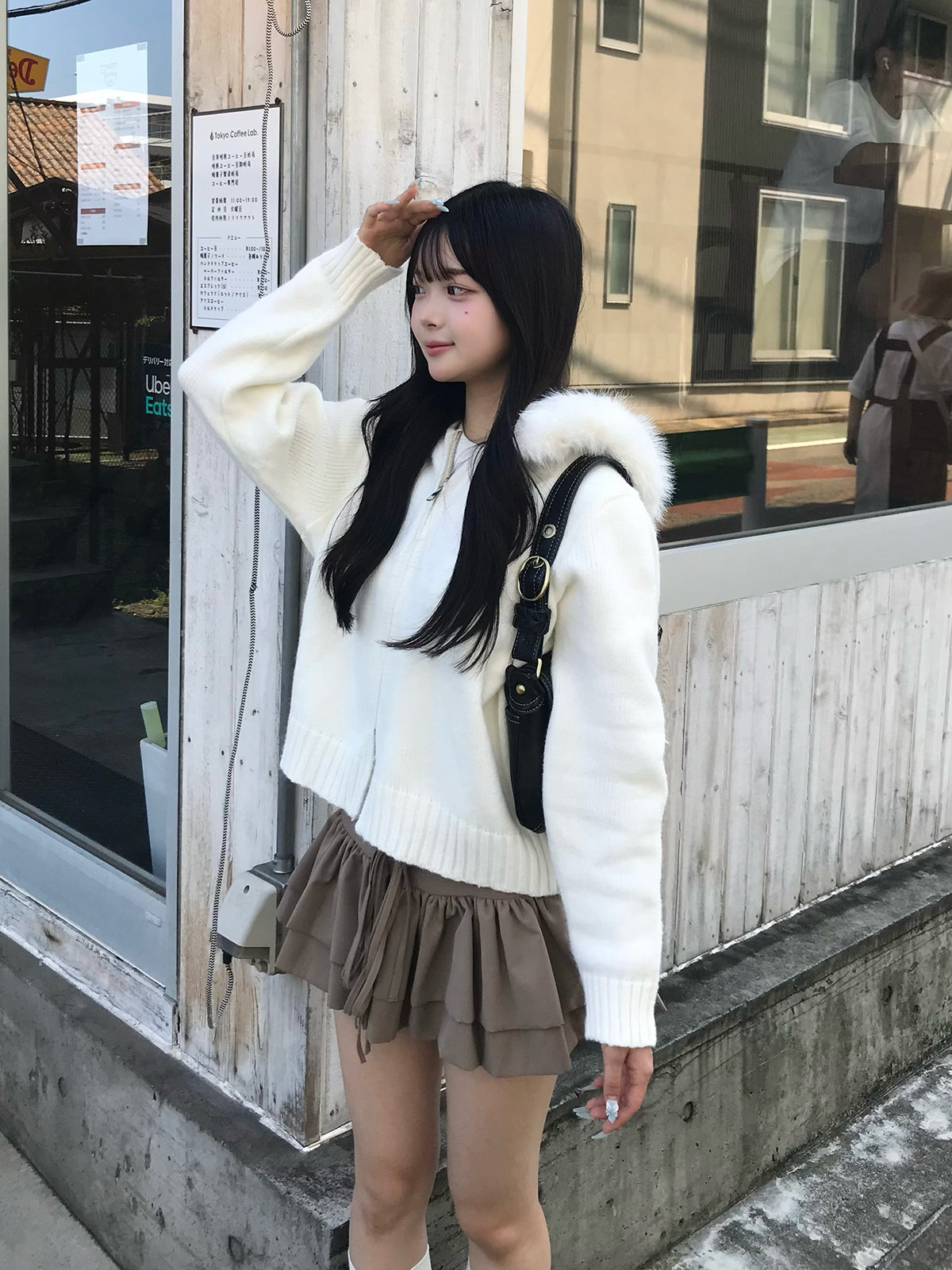 ファータッチ连帽双拉链针织衫