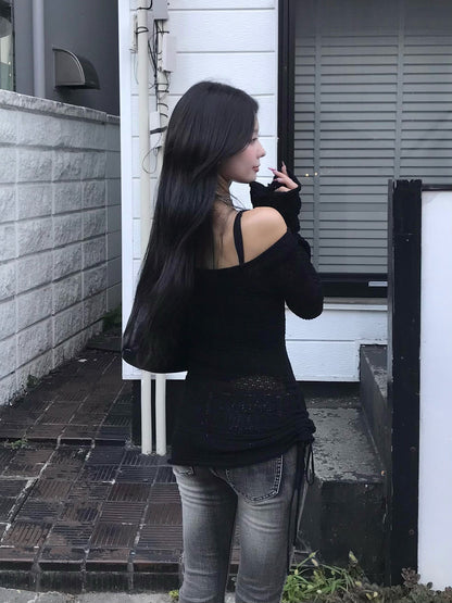 フレアスリーブメッシュニット