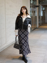 チェックフレアマーメイドスカート - ブラック
