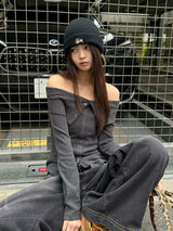 ソフトフリースオフショルカットソー - グレー