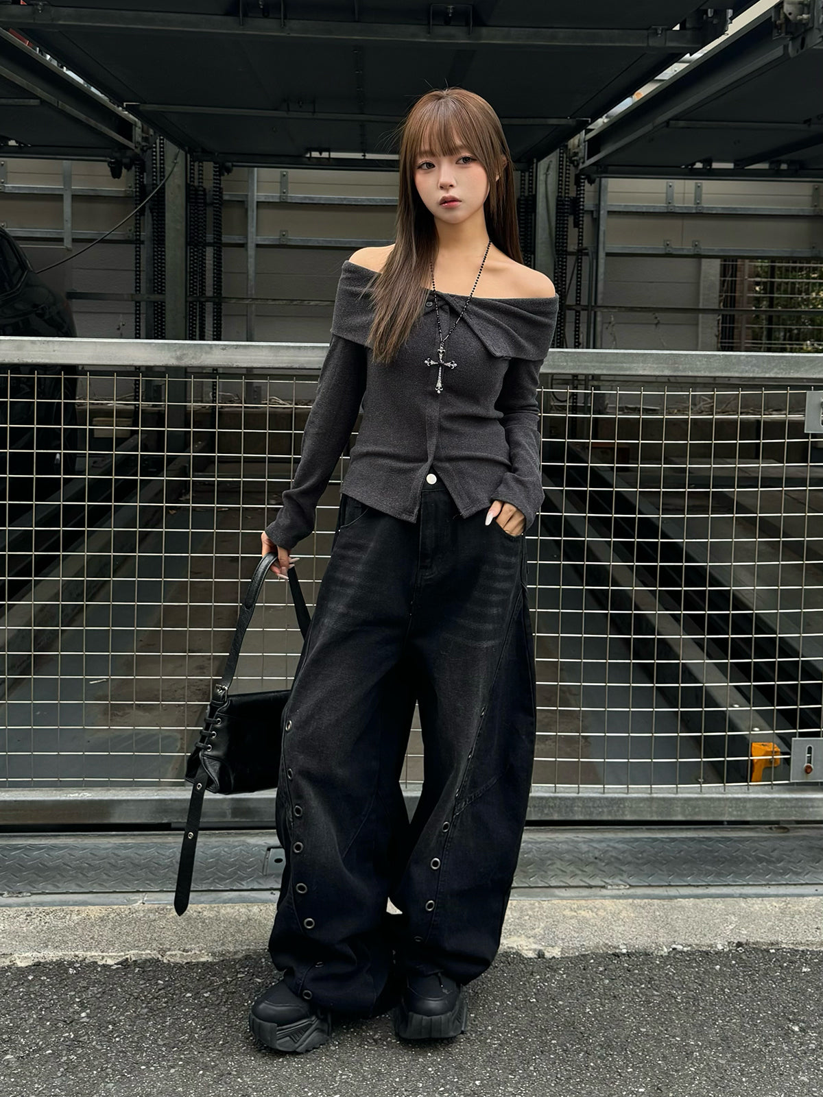 アイレットワイドカーブデニムパンツ