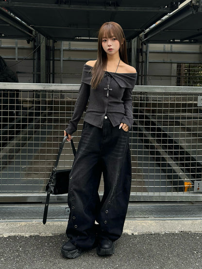 アイレットワイドカーブデニムパンツ