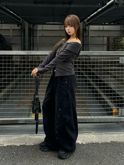 アイレットワイドカーブデニムパンツ