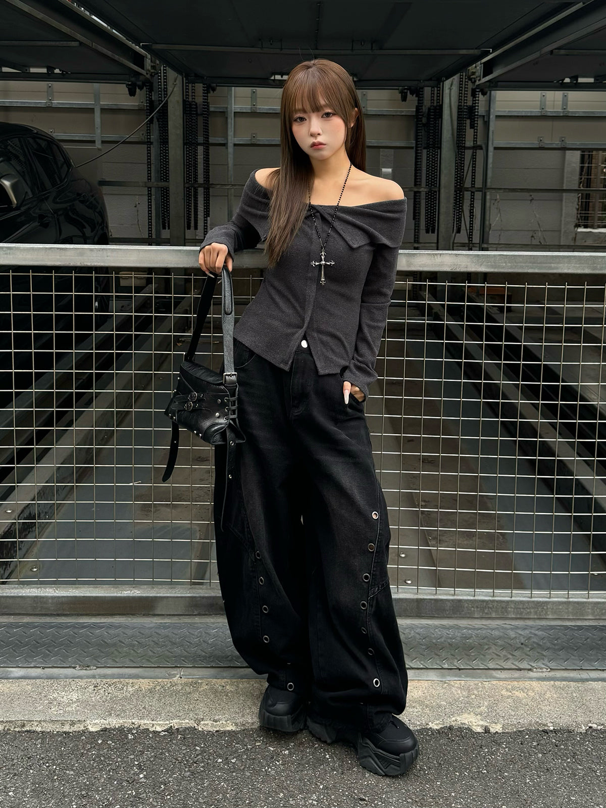 アイレットワイドカーブデニムパンツ