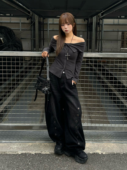 アイレットワイドカーブデニムパンツ